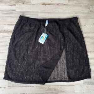Pacific Cove Woman Black Net Sequin Coverup Skirt SZ 2X C101534